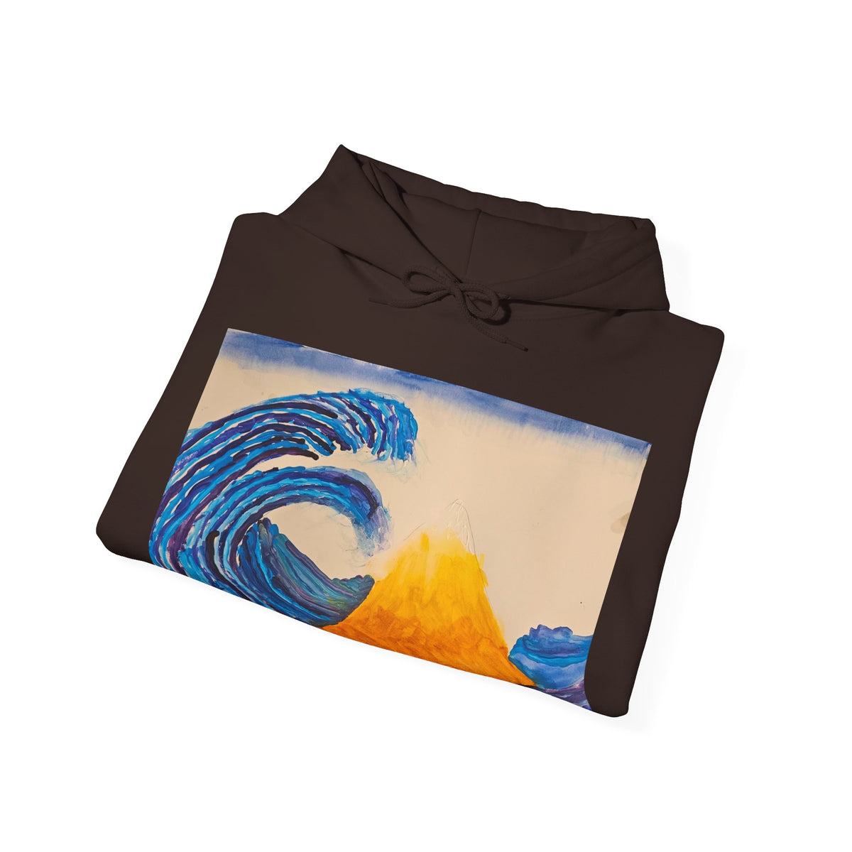 Wave and Volcano Art Hoodie — Ocean Wave Painting Sweatshirt
