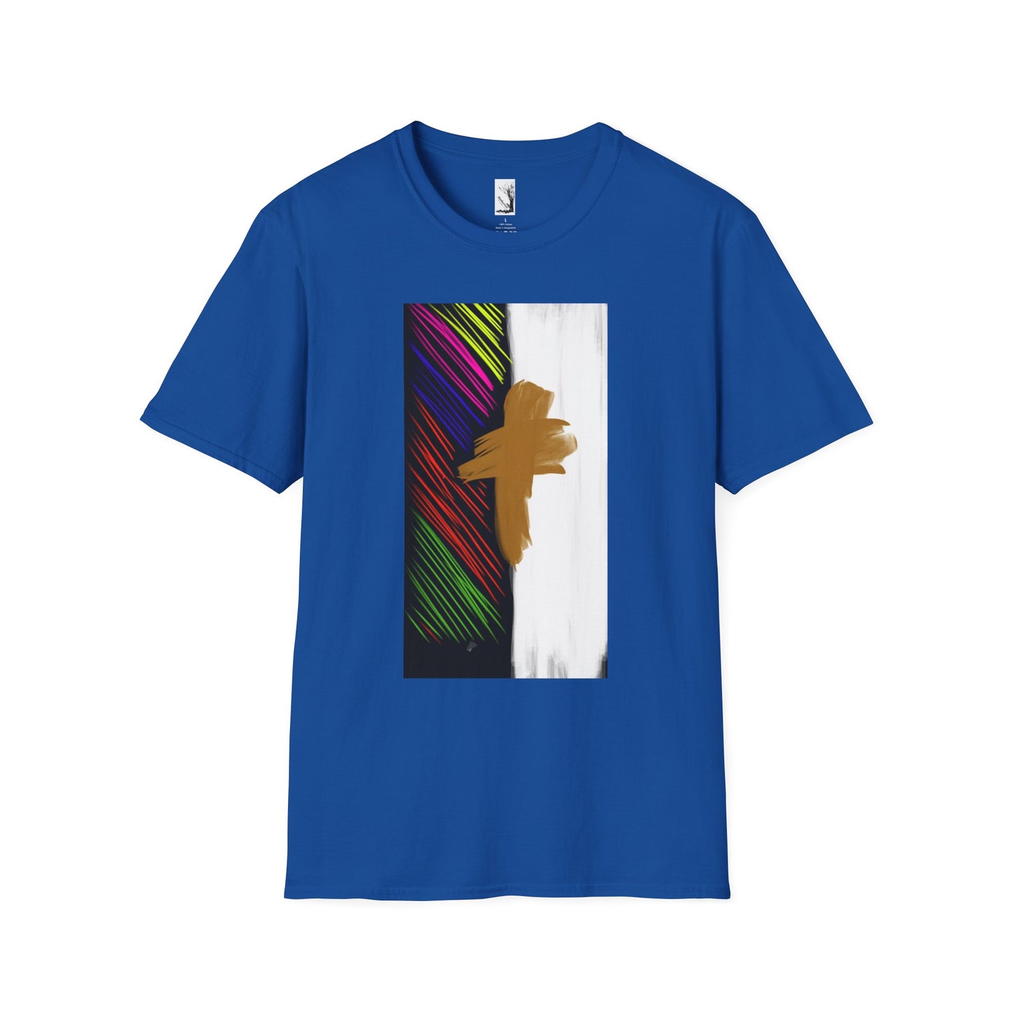 Abstract Gold Brushstroke Tee — Colorful Stripes Modern Graphic T-Shirt